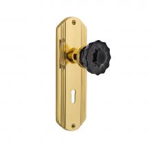 Nostalgic Warehouse 727469 - Nostalgic Warehouse Deco Plate Interior Mortise Crystal Black Glass Door Knob in Polished Brass