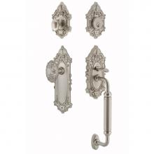 Nostalgic Warehouse 719545 - Nostalgic Warehouse Victorian Plate C Grip Entry Set Victorian Knob in Satin Nickel