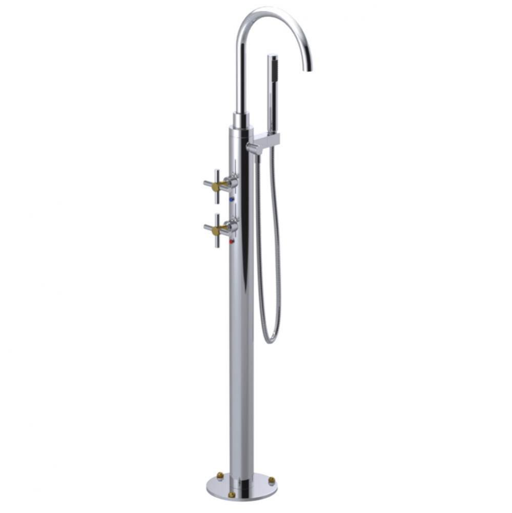 Floor Mount Tub Filler With Hand Held Shower, Lasalle Spout