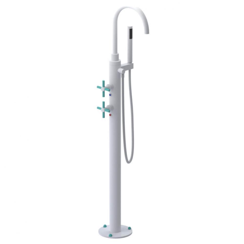 Floor Mount Tub Filler With Hand Held Shower, Lasalle Spout