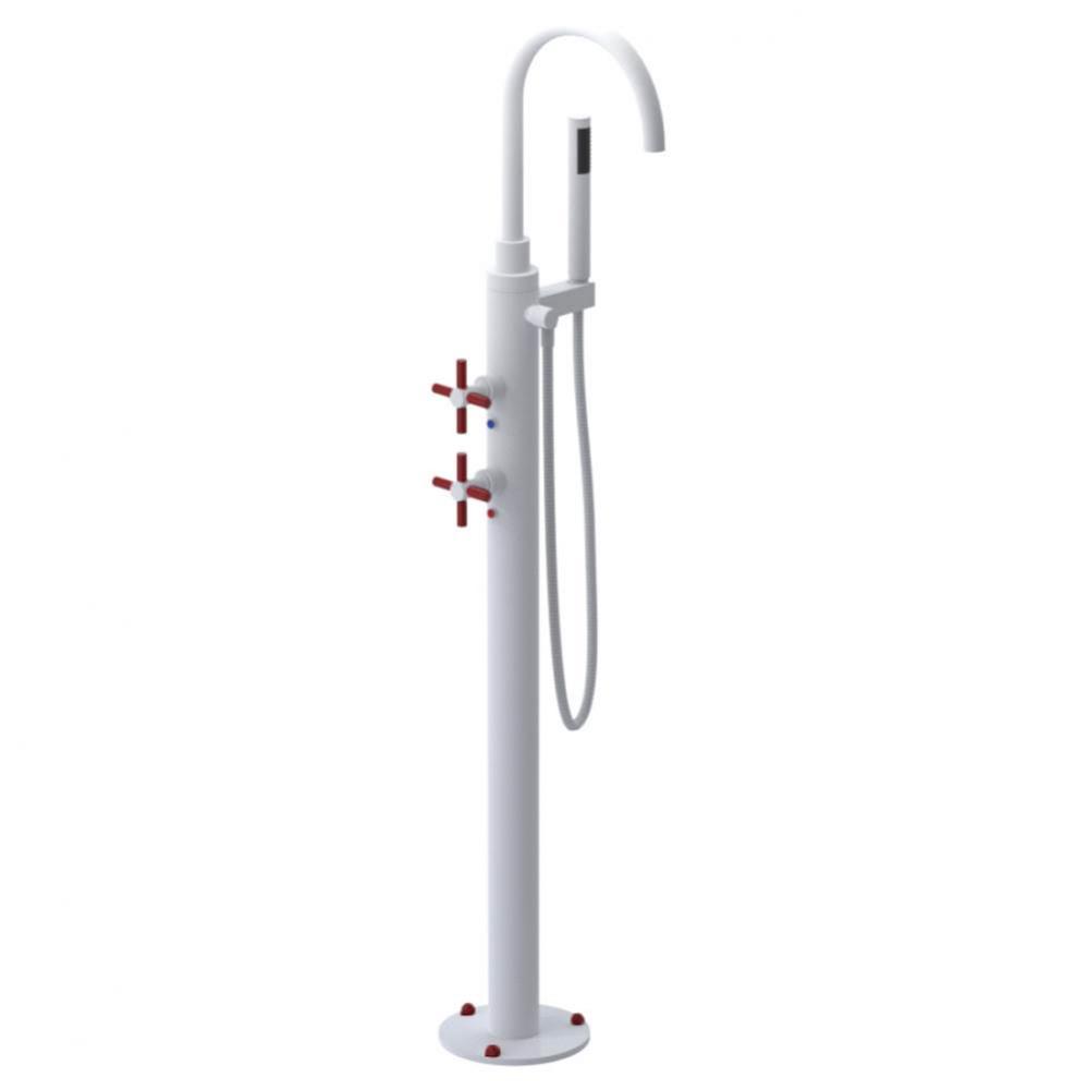 Floor Mount Tub Filler With Hand Held Shower, Lasalle Spout