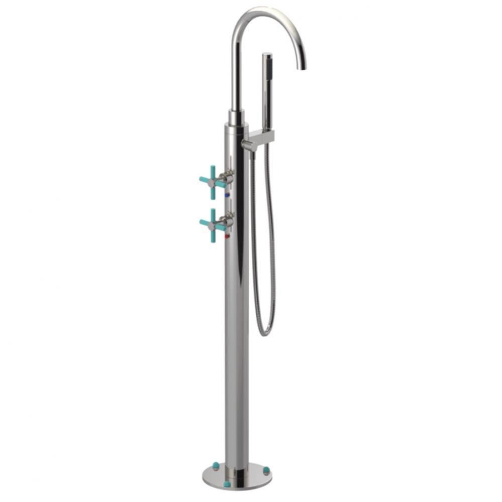 Floor Mount Tub Filler With Hand Held Shower, Lasalle Spout