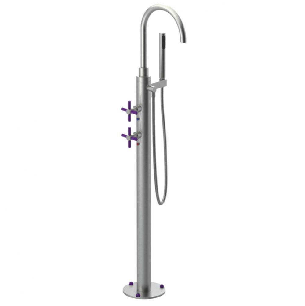 Floor Mount Tub Filler With Hand Held Shower, Lasalle Spout