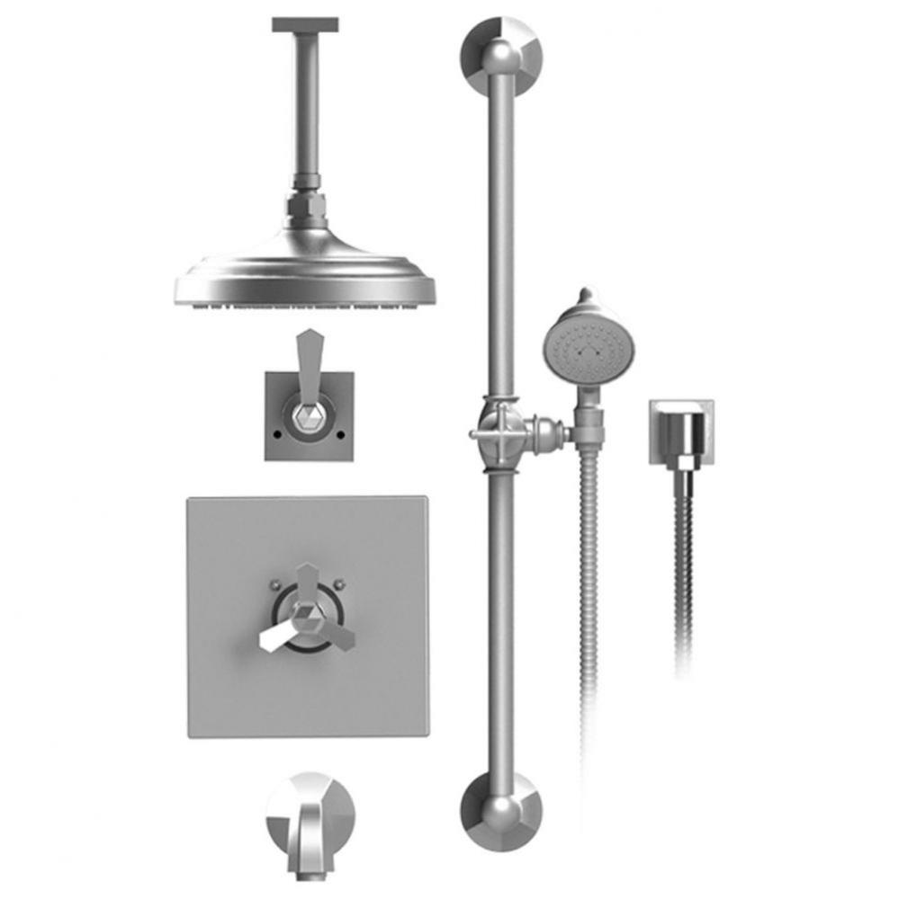 Temperature Control Tub & Shower With Three Way Diverter & Shut-Off, Hand Held Shower, Bar