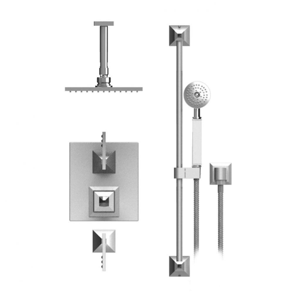 Temperature Control Shower With Two Seperate Volume Controls, Fixed Shower Head, Bar, Integral Sup