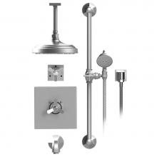 Rubinet T25HXCGDGD - Temperature Control Tub & Shower With Three Way Diverter & Shut-Off, Hand Held Shower, Bar