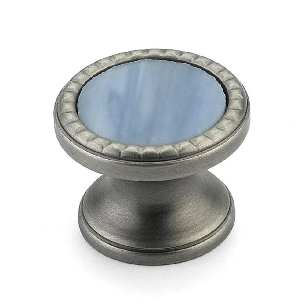 Knob, Round, Antique Nickel, Glacier Blue Glass, 1-1/4'' dia