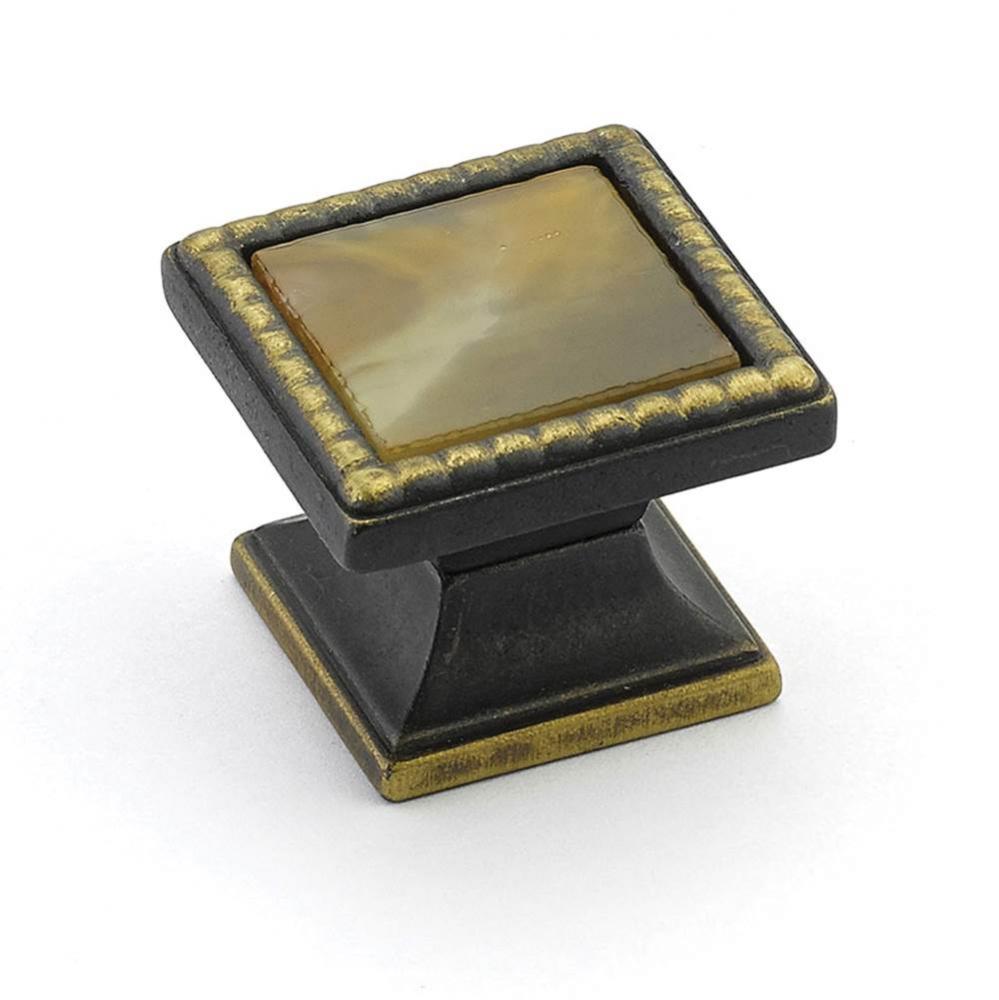 Knob, Square, Ancient Bronze, Chaparral Glass, 1-1/4'' dia