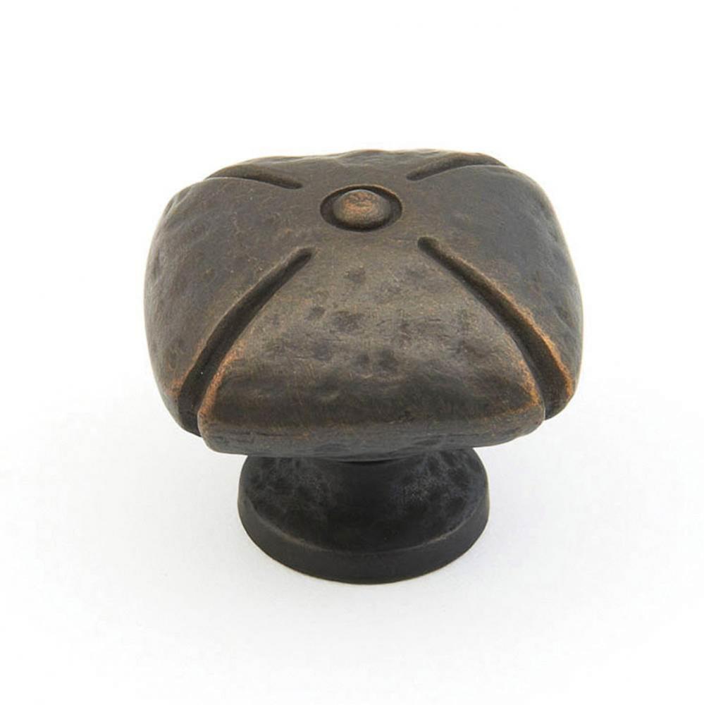 Knob, Square, Ancient Bronze, 1-1/2'' dia