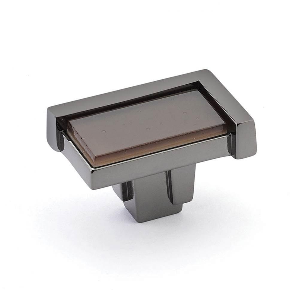 Knob, Rectangle, Black Nickel, Light Bronze Glass, 1-3/4'' dia