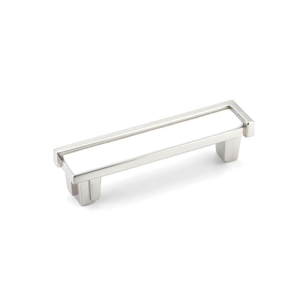 Pull, Satin Nickel, White Glass, 4'' cc