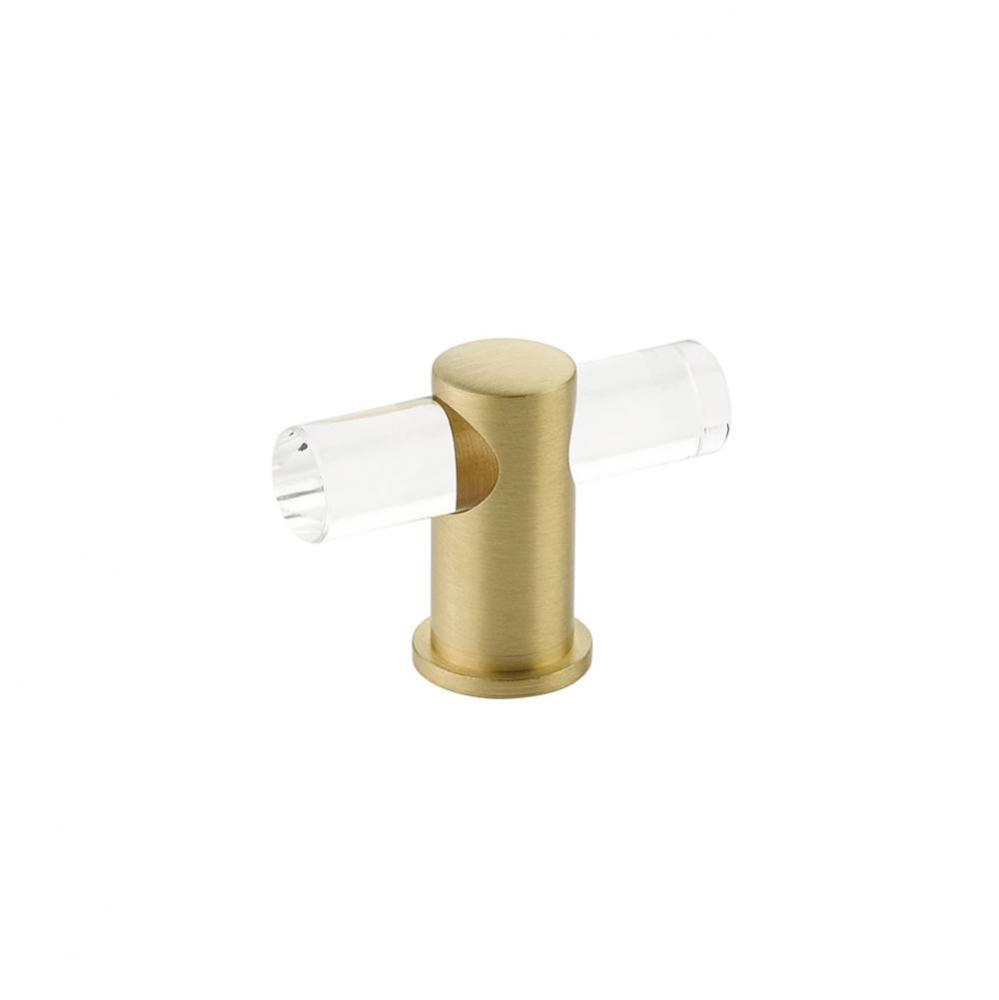 T-Knob, Adjustable clear acrylic, Satin Brass, 2''