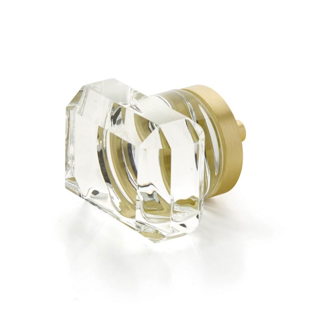 Rectangular Glass Knob, Satin Brass, 1-3/4''