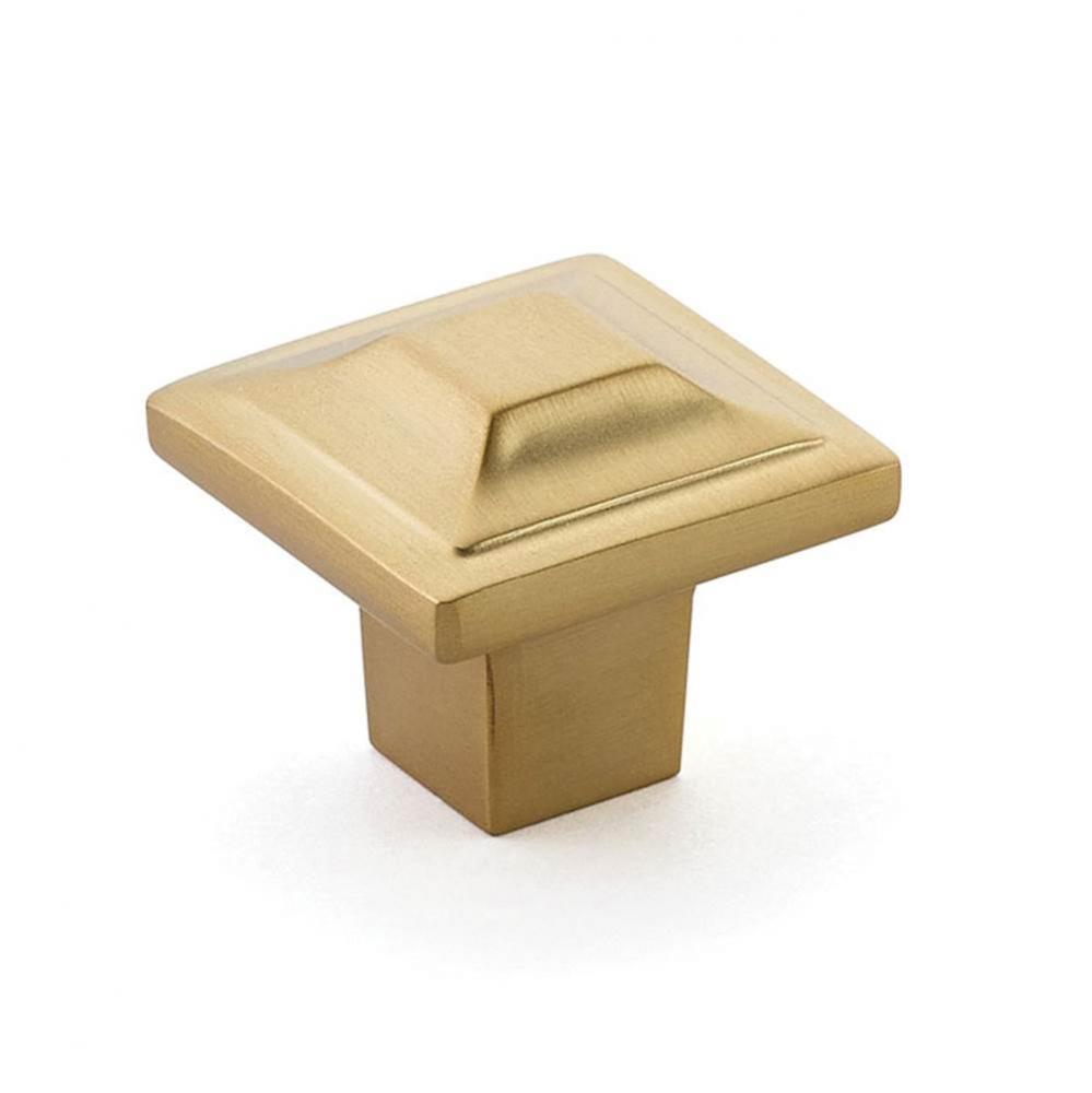 Knob, Square, Signature Satin Brass, 1-1/4'' dia