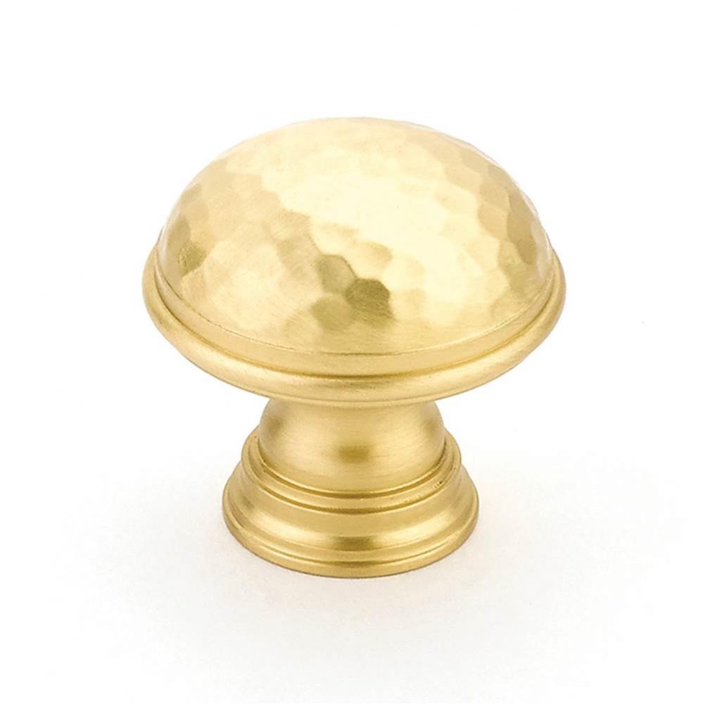 Knob, Hammered, Plain Edge, Satin Brass, 1-1/4'' dia