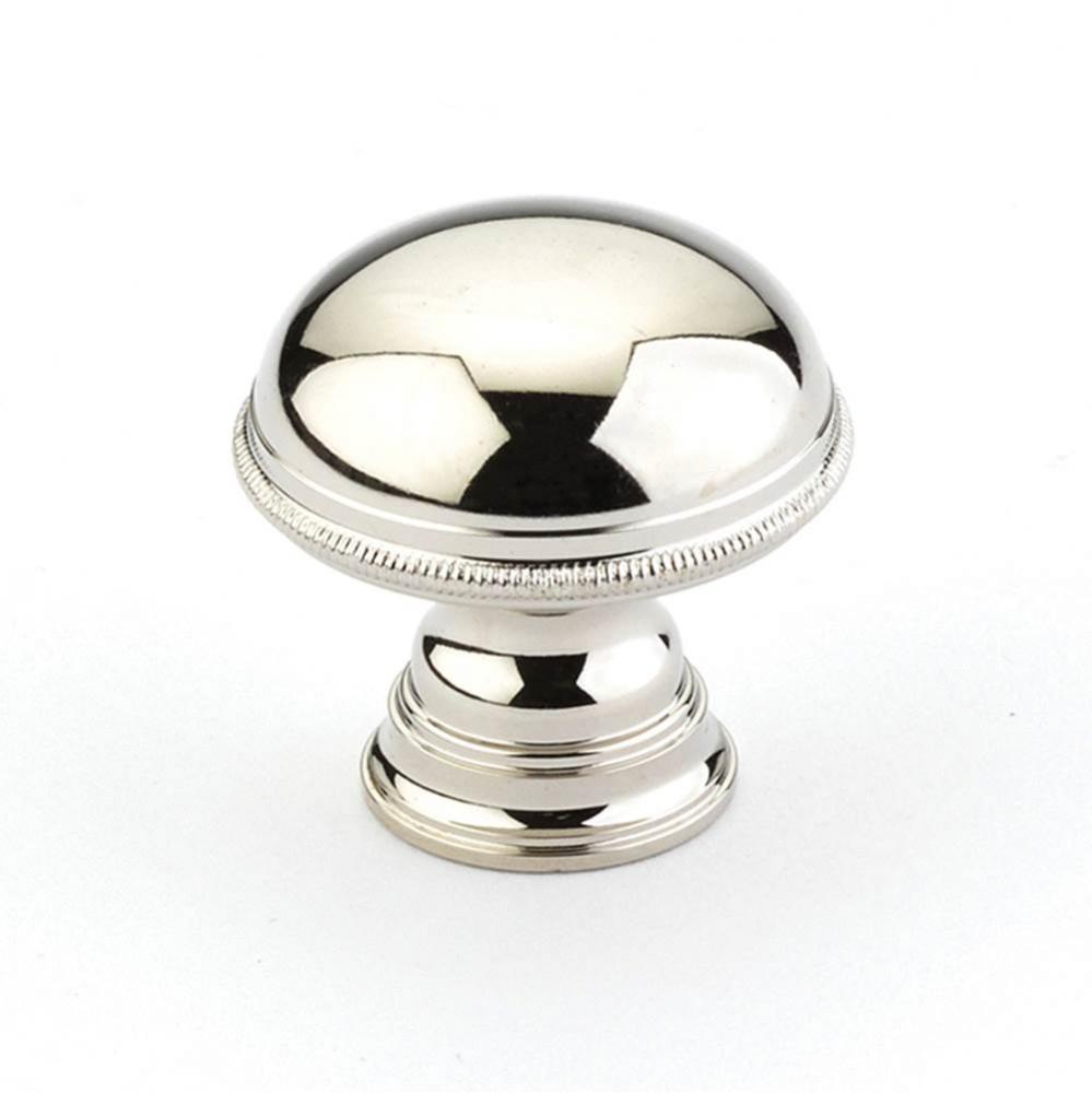 Knob, Plain Surface, Knurled Edge, Polished Nickel, 1-1/4'' dia