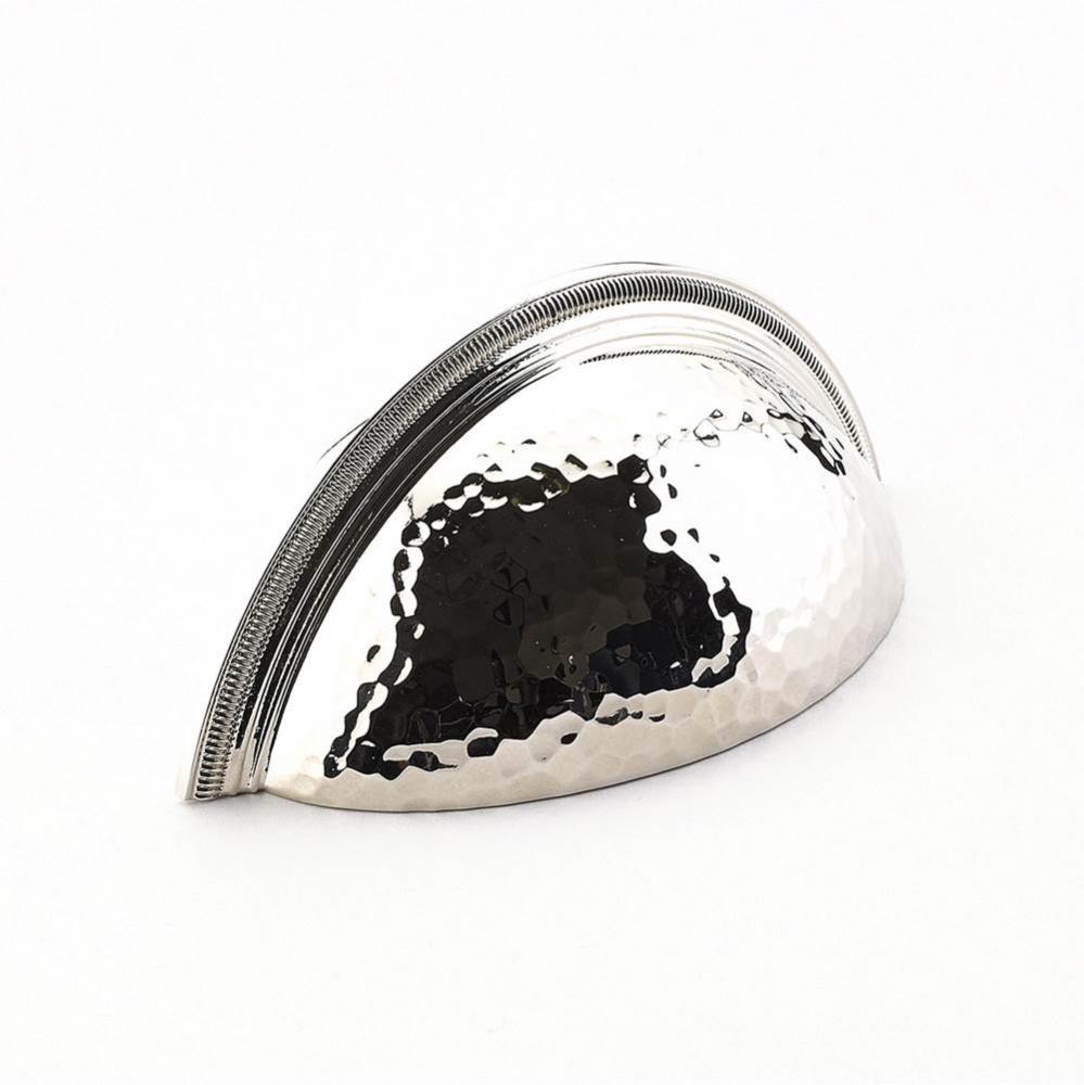 Cup Pull, Hammered, Knurled Edge, Polished Nickel, 1-1/4'' dia