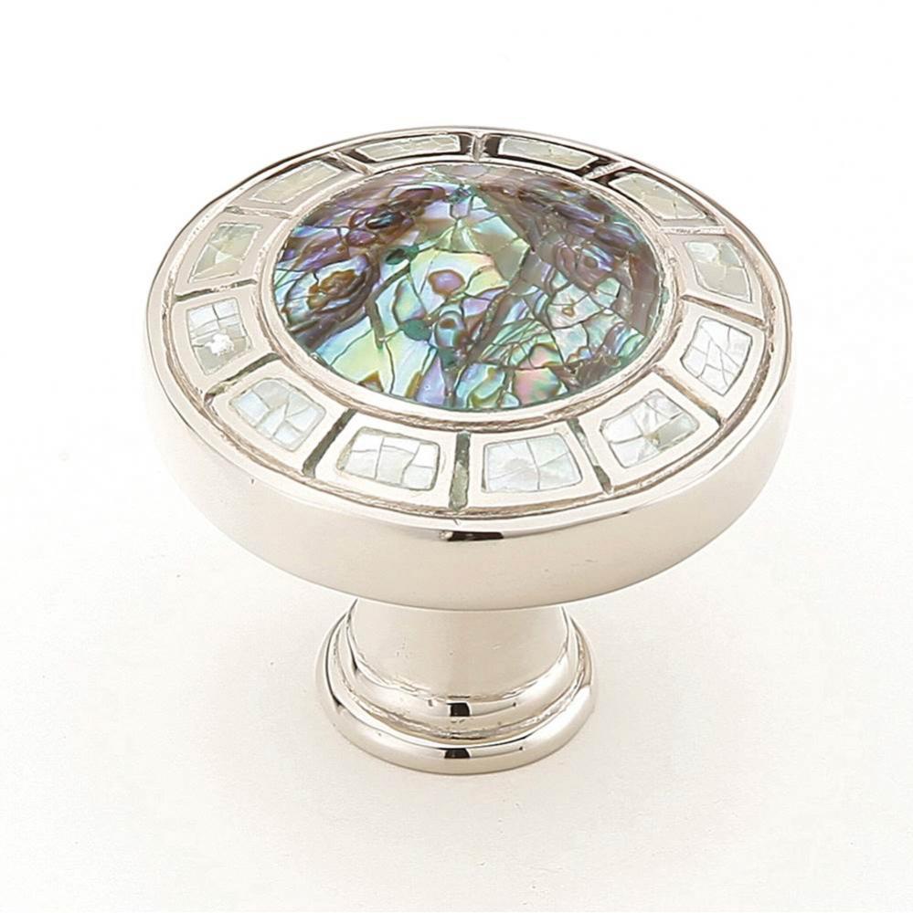 Knob, Imperial Shell, White Mother of Pearl, Polished Nickel, 1-1/2'' dia