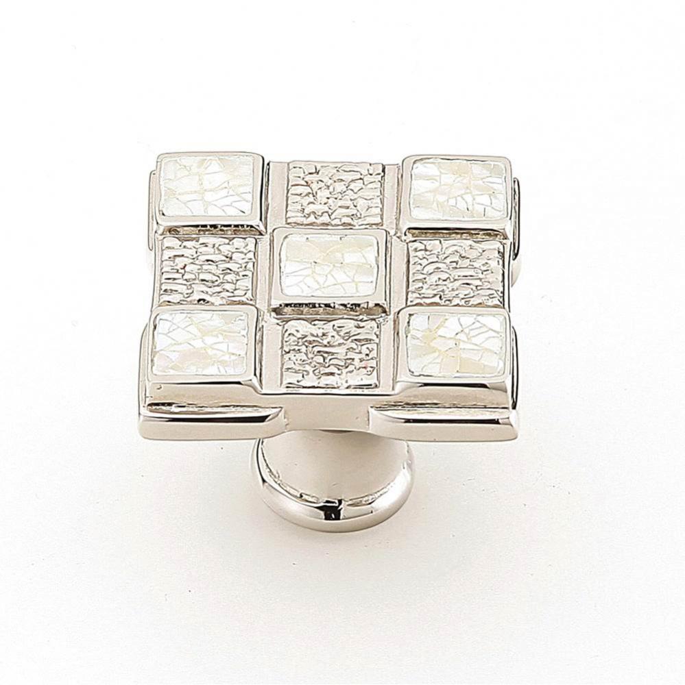 Avalon Bay,Square Knob,9 sections,White Mother of Pearl inlaid on Solid Brass,Polished Nickel Fini