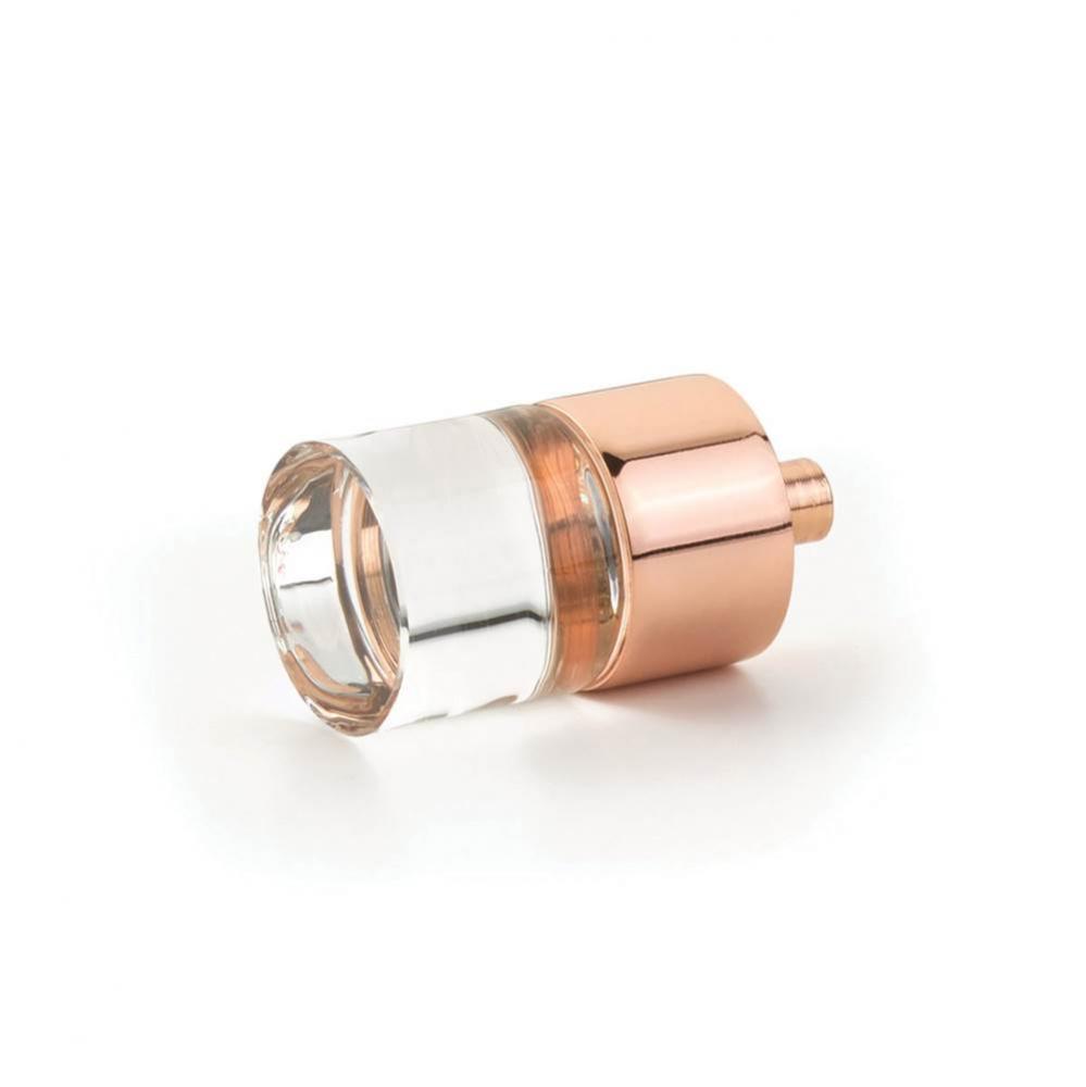 Cylinder Glass Knob, Polished Rose Gold, 7/8'' dia