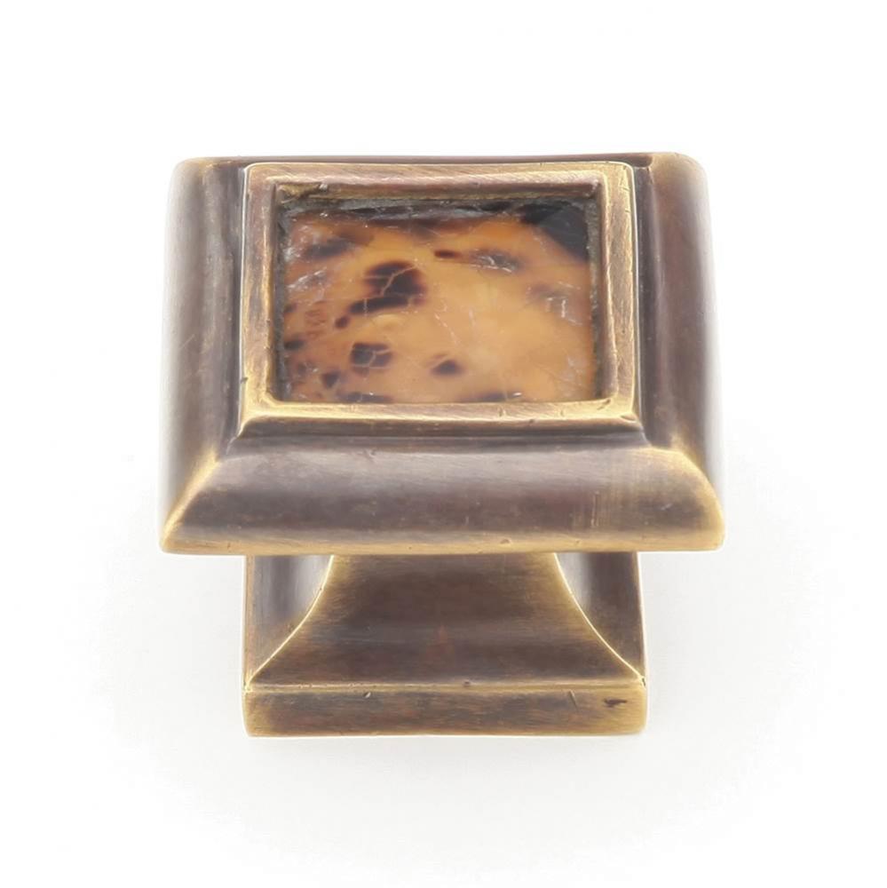 Tiger Penshell,Square Knob with Tiger Penshell Inlay and Dark Antique Bronze,1-1/4'' dia