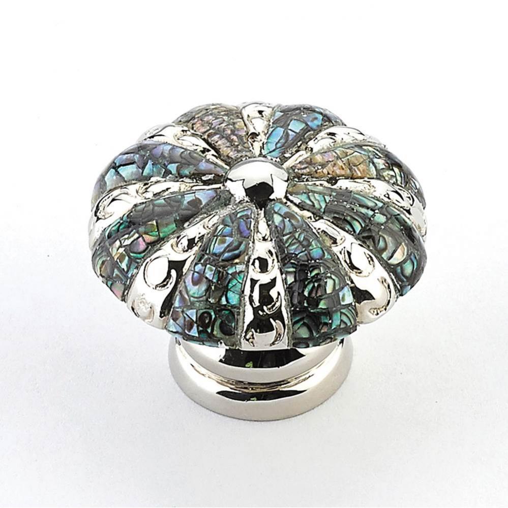 Imperial Shell, inlaid on Solid Brass, Polished Nickel Round Knob, 1-3/8'' dia