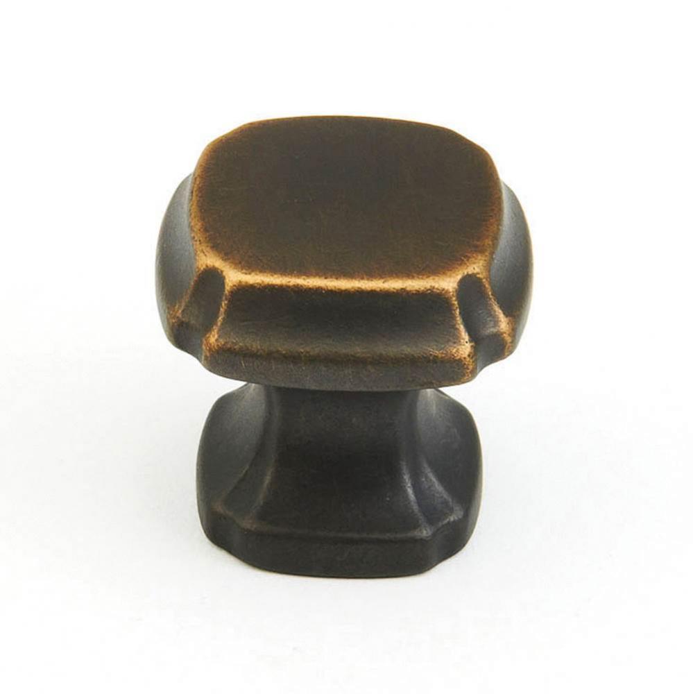 Knob, Square, Ancient Bronze, 1-3/8'' dia