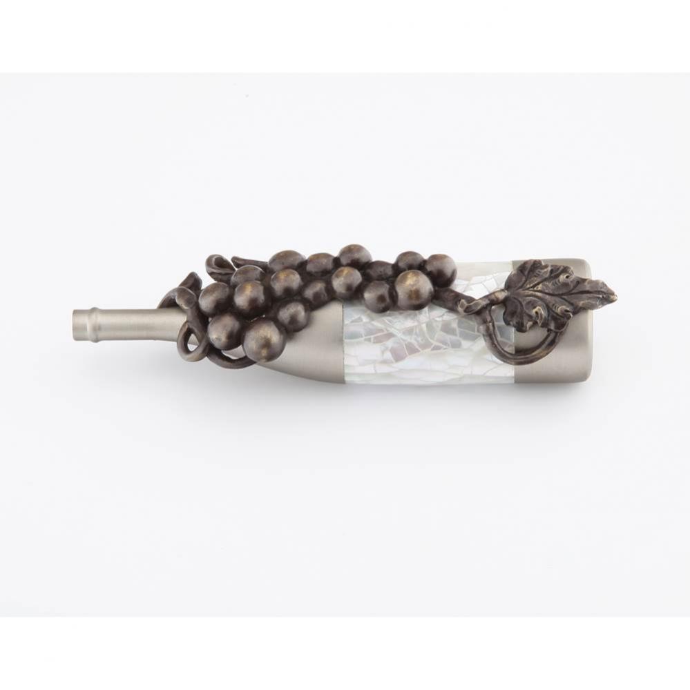 Wine, Wine Bottle Pull with Grapes,1-1/2'' cc with Mother of Pearl Center in Satin Nicke