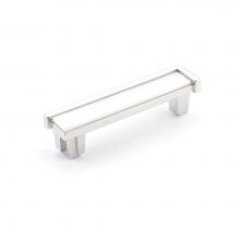Schaub and Company 27-PN-WH - Pull, Polished Nickel, White Glass, 4'' cc