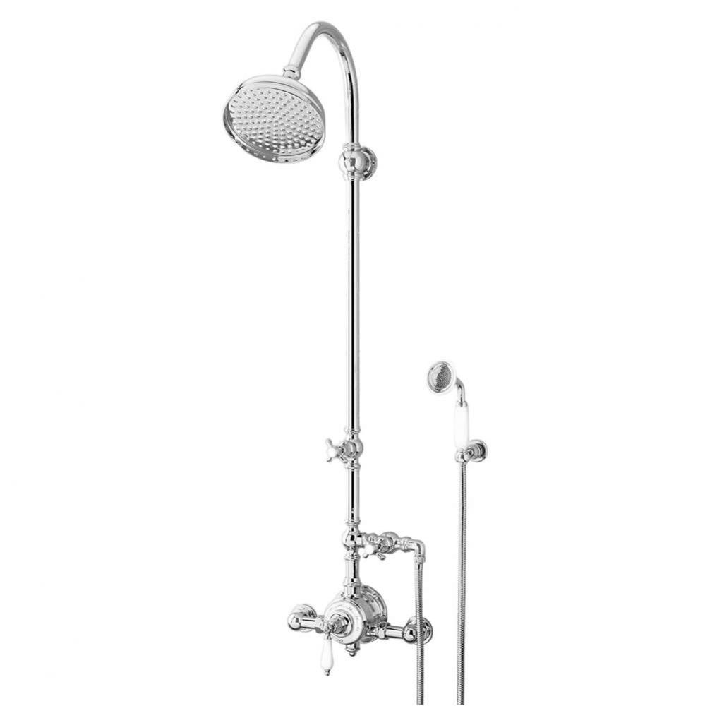 Exposed Thermostatic Shower System with Showerhead and Handshower and 481 Drop Cross Handle in Pol