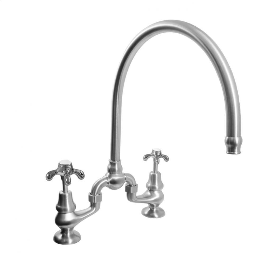 Sancerre Bridge Kitchen/Bar Faucet with High-Arc Spout and 481 Drop Cross Handle in Polished Brass
