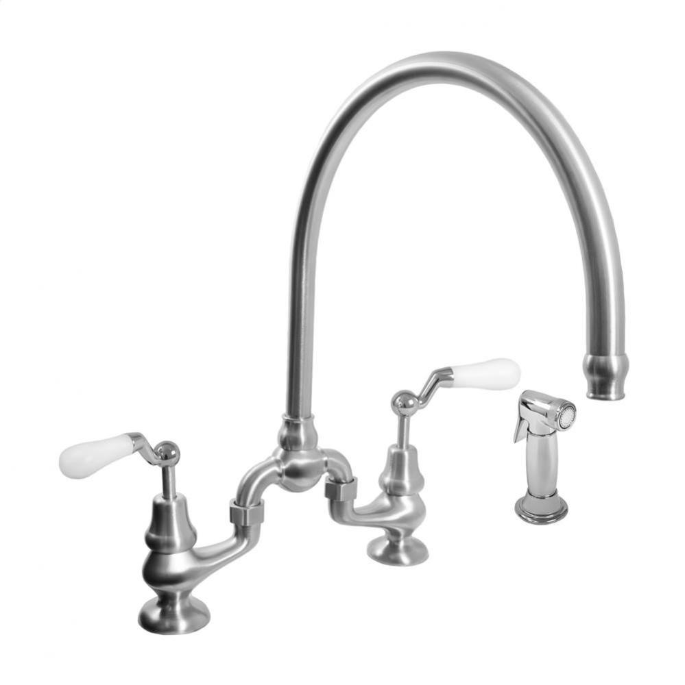 Sancerre Bridge Kitchen Faucet with High-Arc Spout, Handspray, and 482 Offset Lever in Aged Brass
