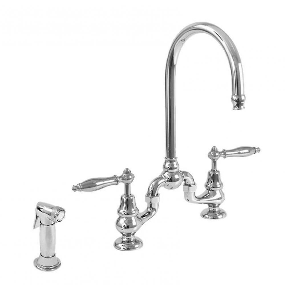 Sancerre Bridge Kitchen Faucet with Handspray and 486 Finial Lever in Polished Chrome