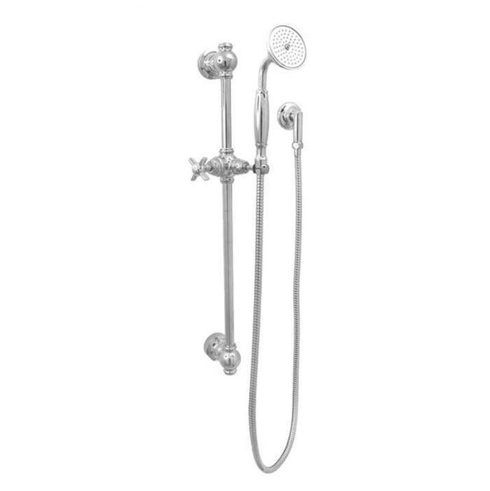 Wallmount Handshower Set w/Waterway and Slidebar and 157 Cross Handle in Brushed Bronze PVD