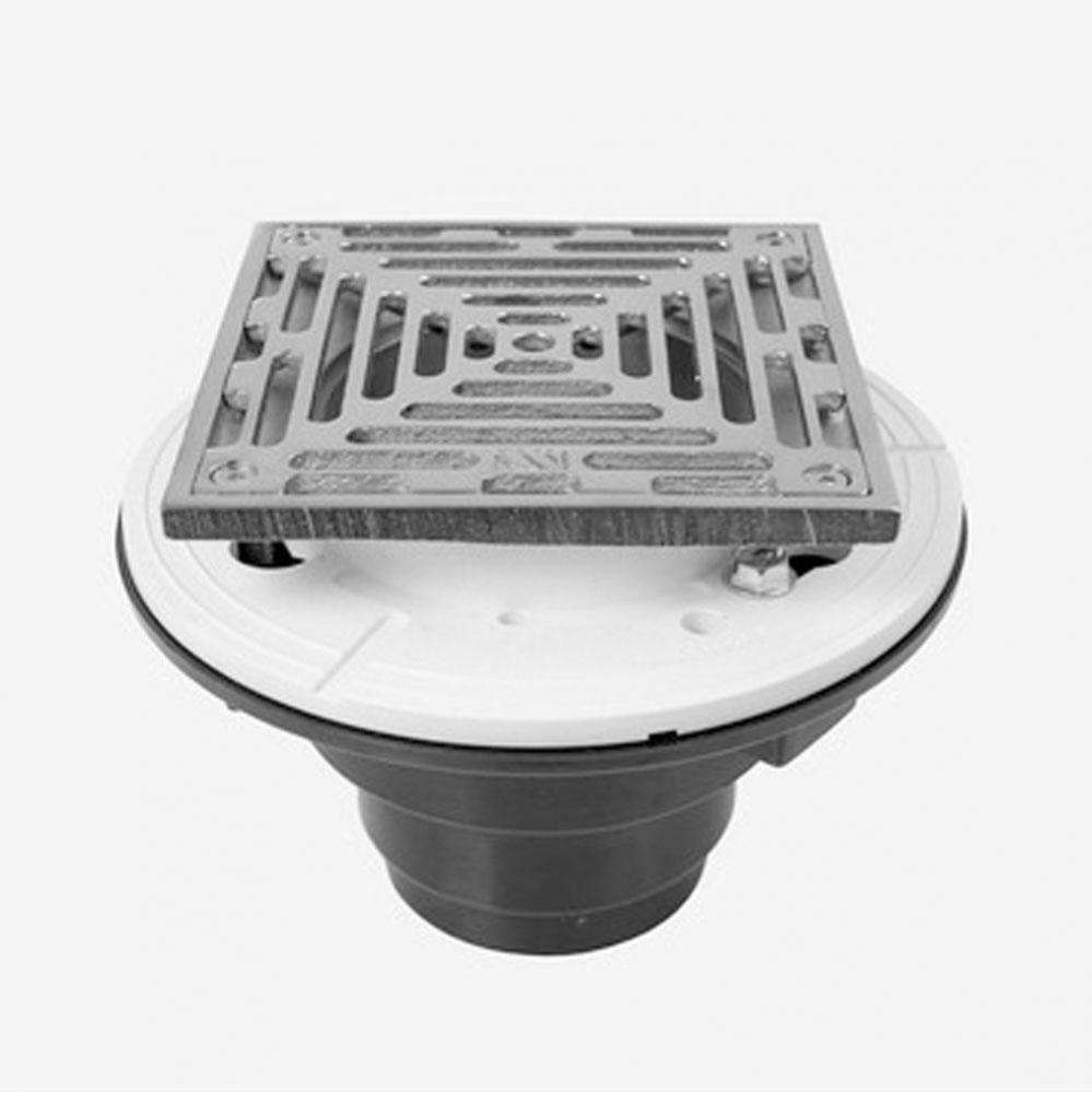 5'' Square Pvc/Abs Floor Drain With Solid Nickel Bronze Top