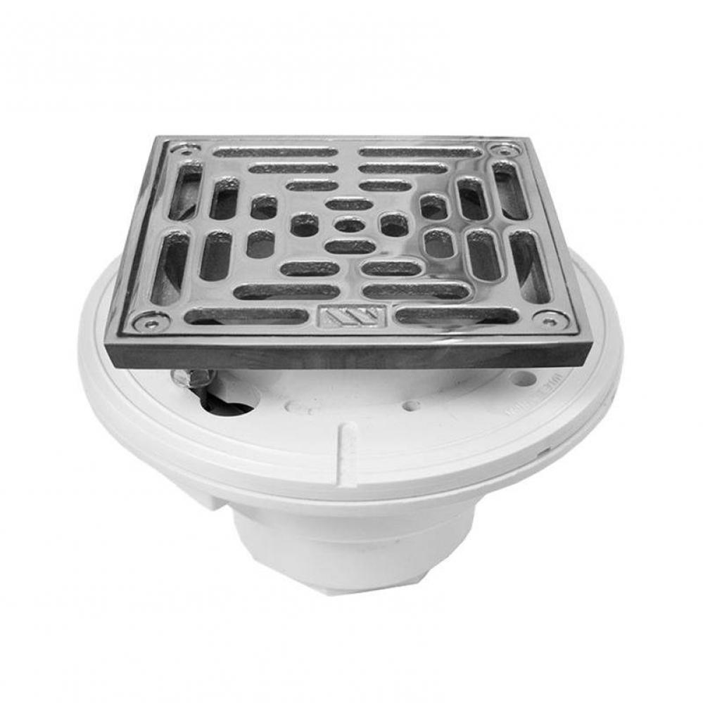 PVC Floor Drain with 5x5'' Square Adjustable Nickel Bronze Strainer Assembly TRIM CHROME