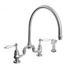 Sigma 7.57485042.24 - Sancerre Bridge Kitchen Faucet with High-Arc Spout, Handspray, and 485 Porcelain Lever in Polished