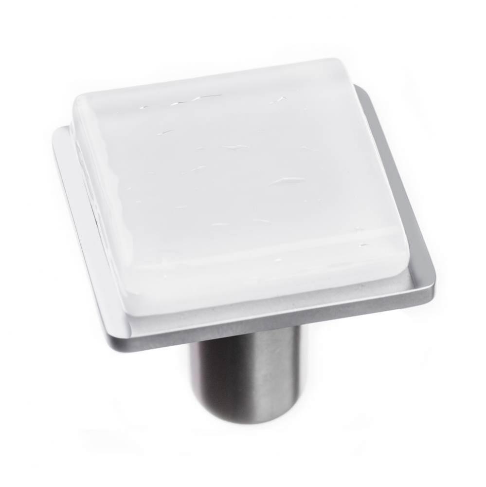 Geomtric Square White On Square Satin Nickel Knob