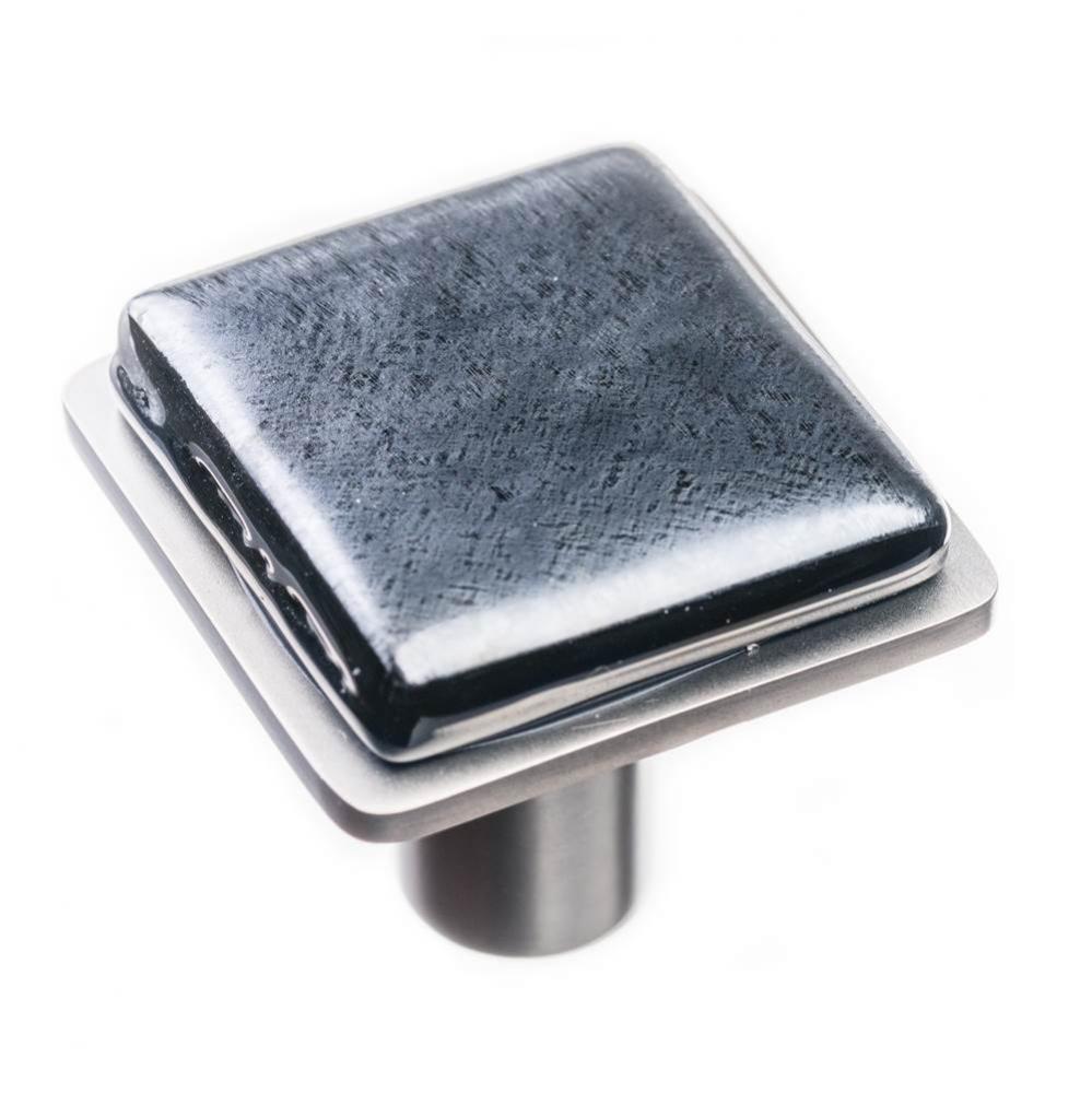 Geomtric Square Irid Black On Square Satin Nickel Knob