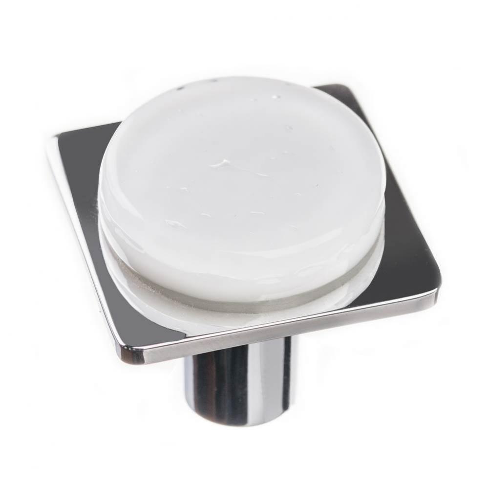 Geomtric Round White On Square Polished Chrome Knob