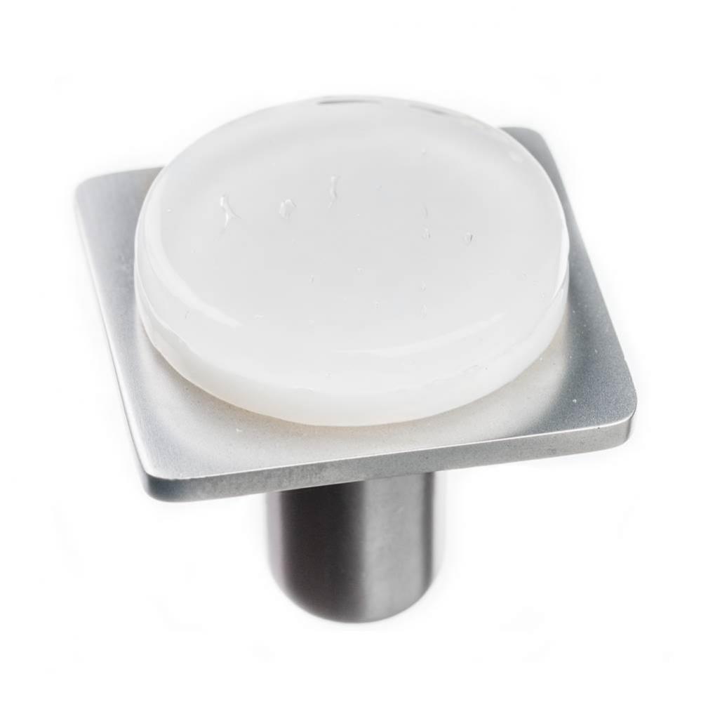 Geomtric Round White On Square Satin Nickel Knob