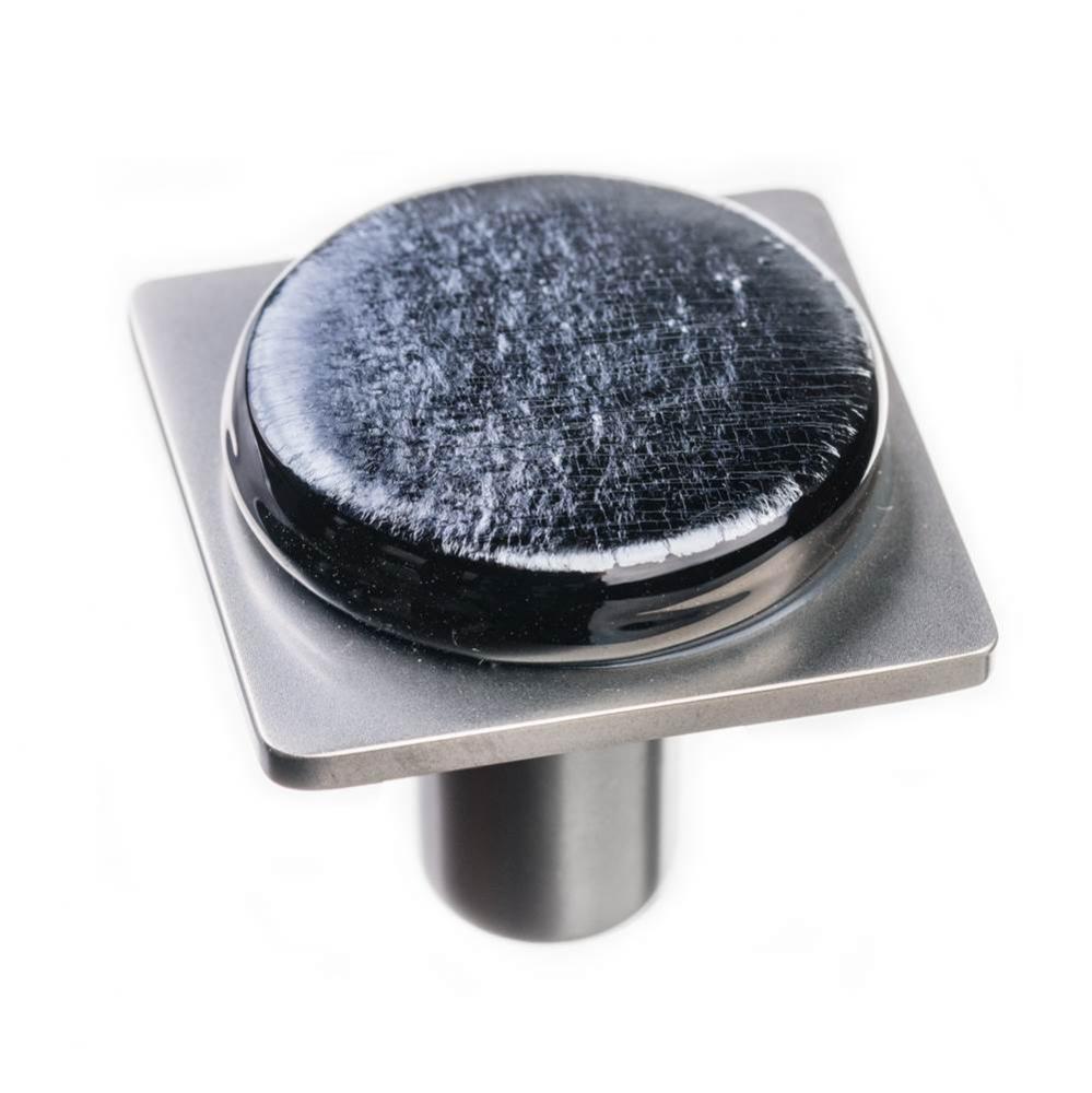 Geomtric Round Irid Black On Square Satin Nickel Knob