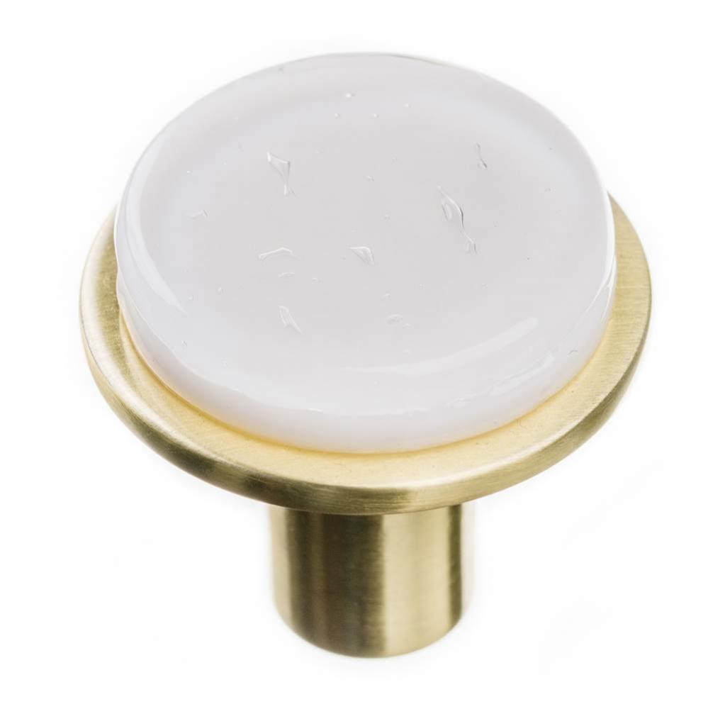 Geomtric Round White On Round Satin Brass Knob