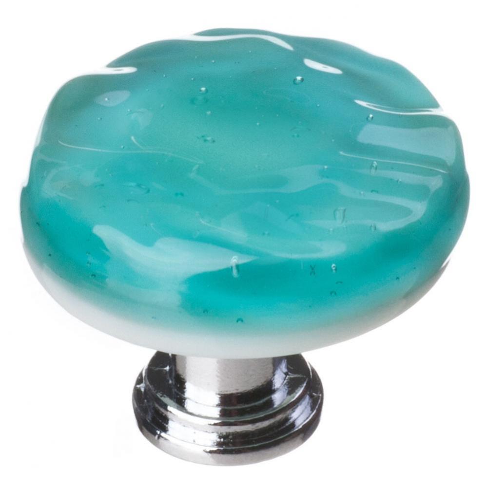 Glacier Aqua Round Knob With Polished Chrome Base