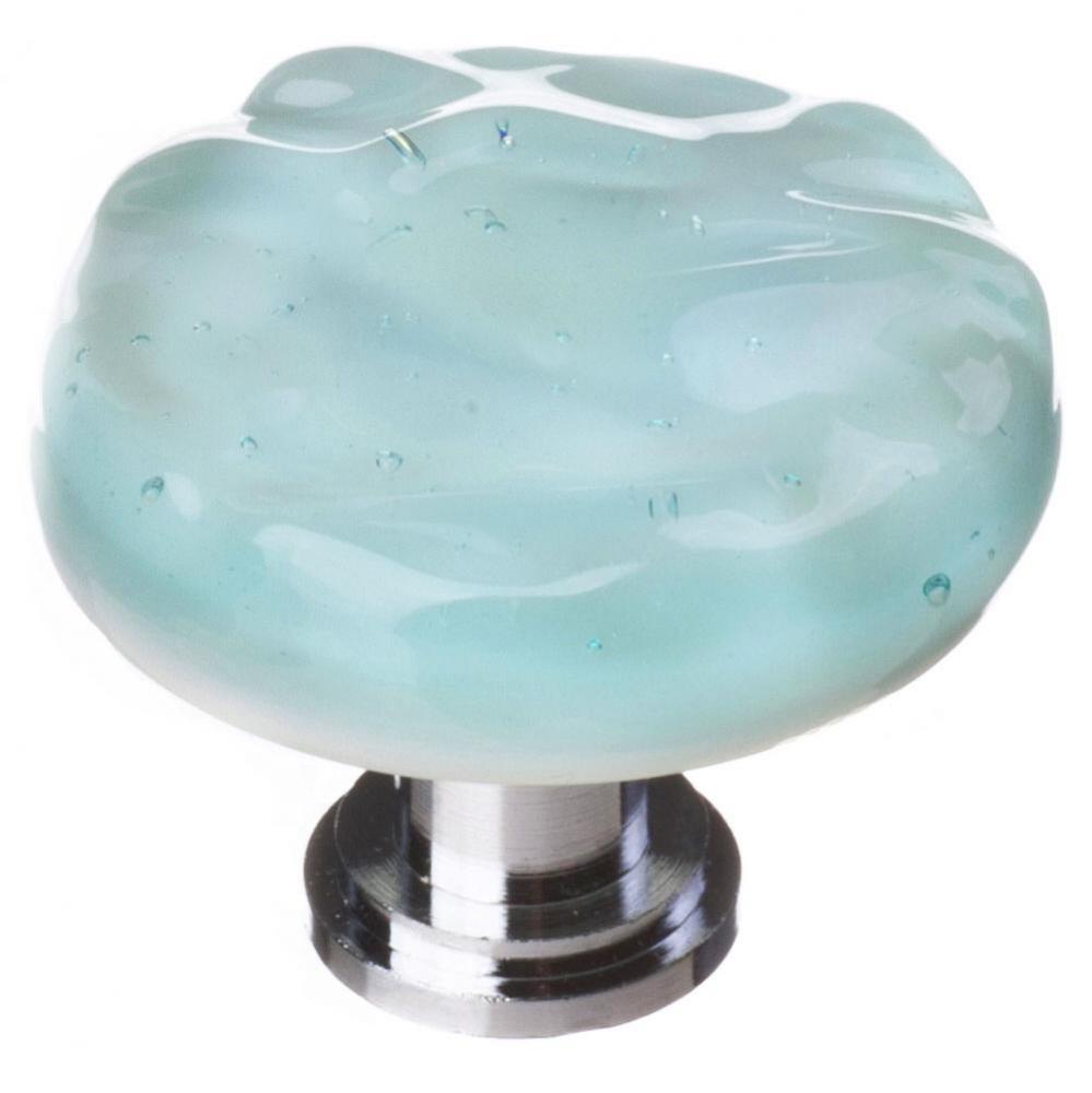 Glacier Light Aqua Round Knob With Polished Chrome Base