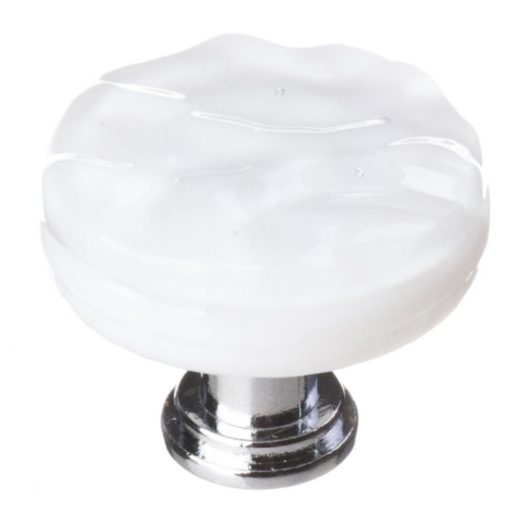 Glacier White Round Knob With Polished Chrome Base