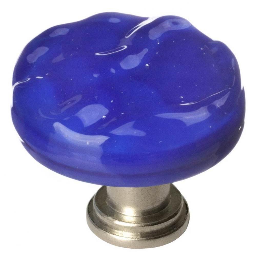 Glacier Cobalt Round Knob With Satin Nickel Base