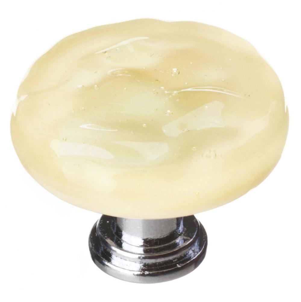 Glacier Pale Yellow Round Knob With Satin Nickel Base