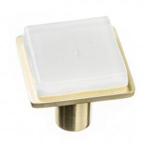 Sietto K-1300-SB - Geomtric Square White On Square Satin Brass Knob