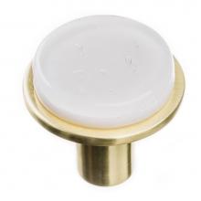 Sietto R-1300-SB - Geomtric Round White On Round Satin Brass Knob